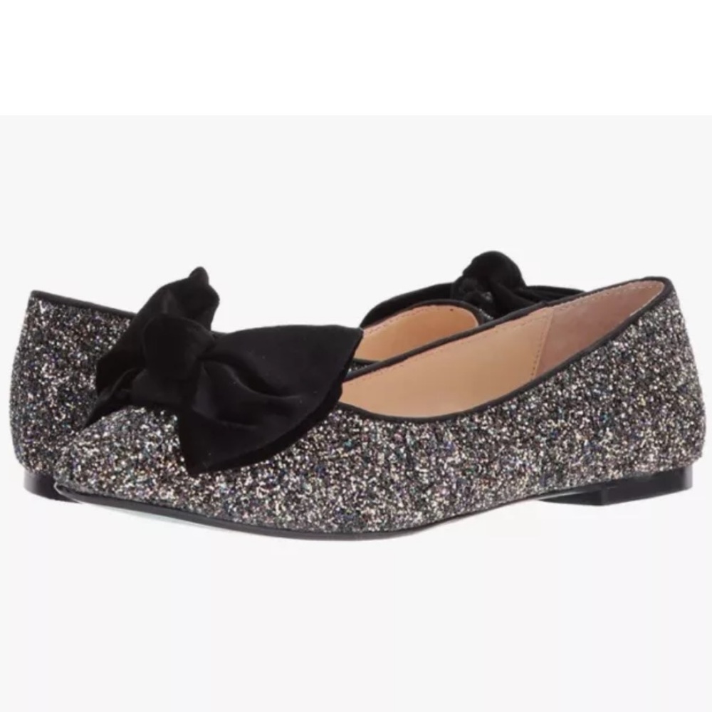 NIB Betsey Johnson Amory Glitter Silver Black Flats Size 8M